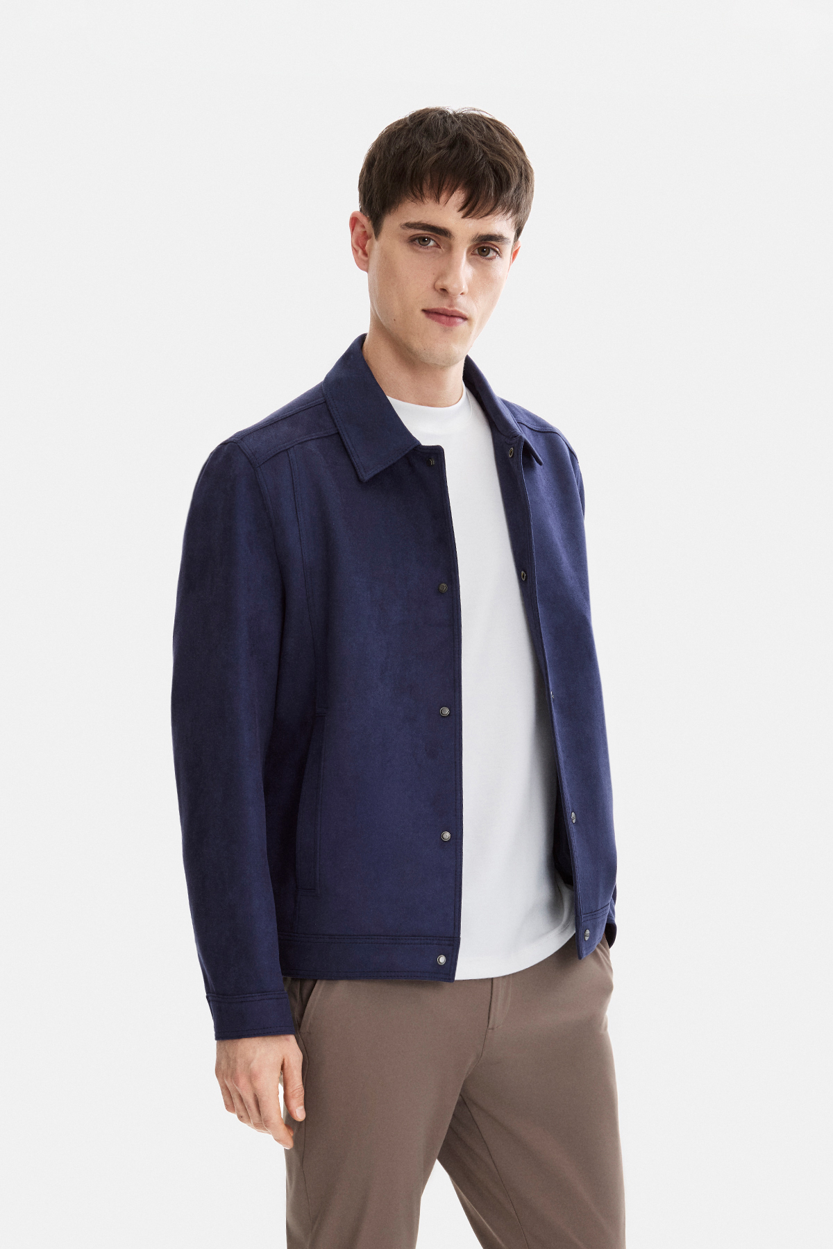 Lacivert Regular Fit Süet Mont