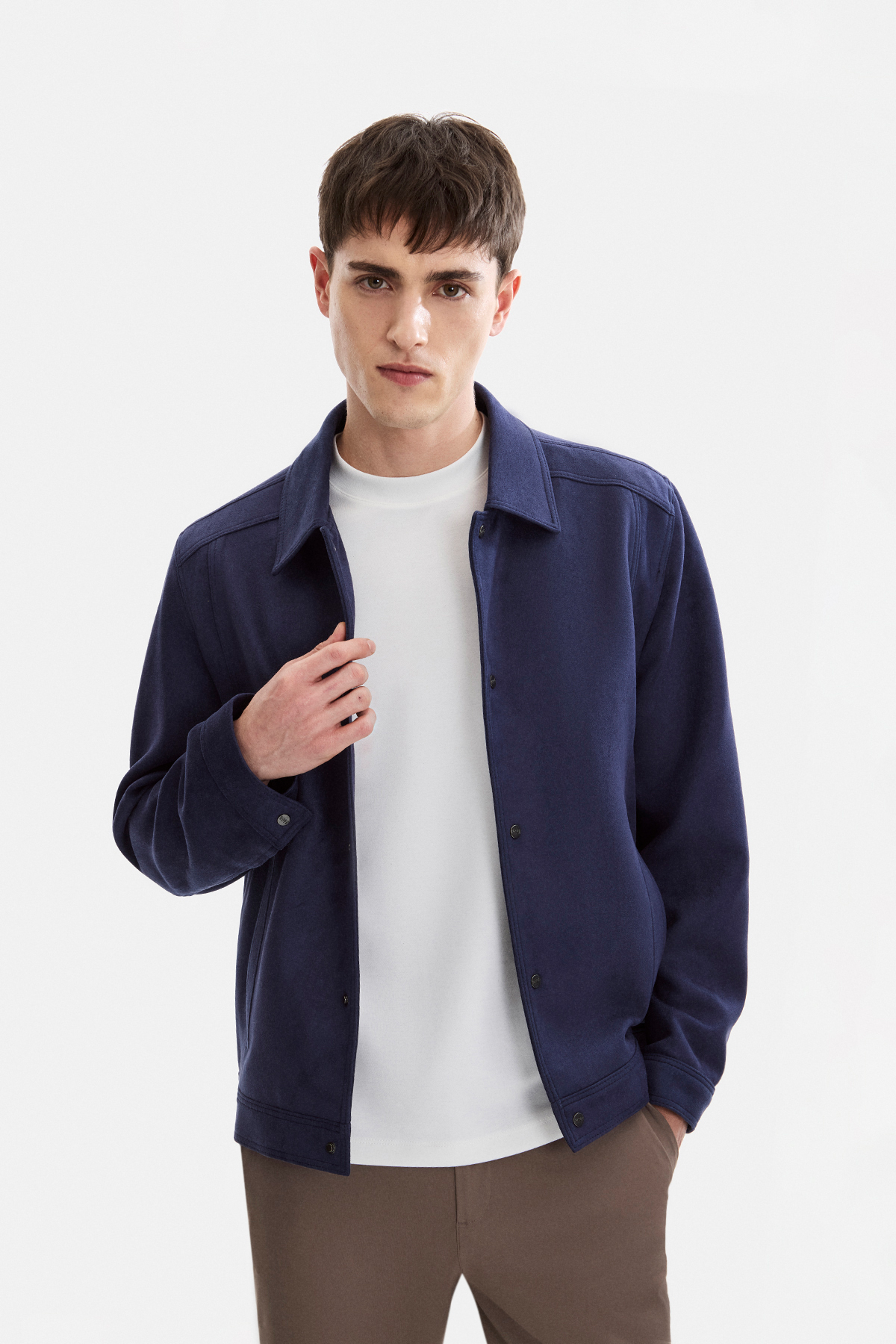 Lacivert Regular Fit Süet Mont