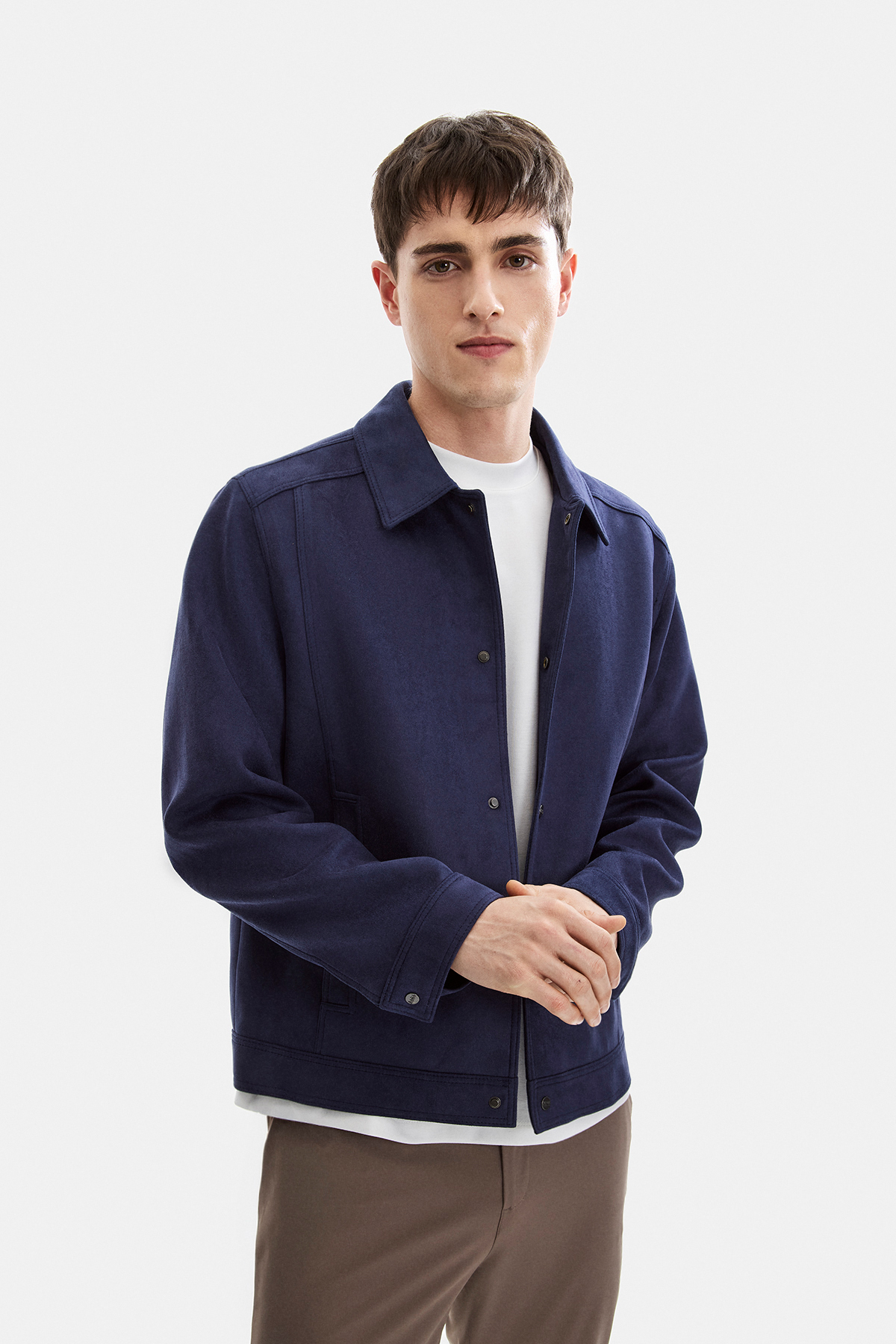 Lacivert Regular Fit Süet Mont