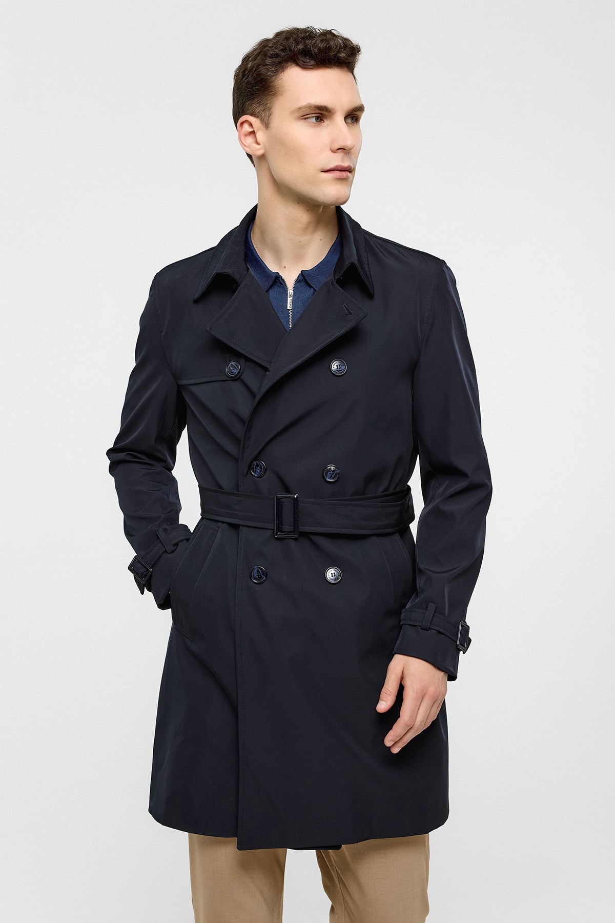 Lacivert Regular Fit Trençkot