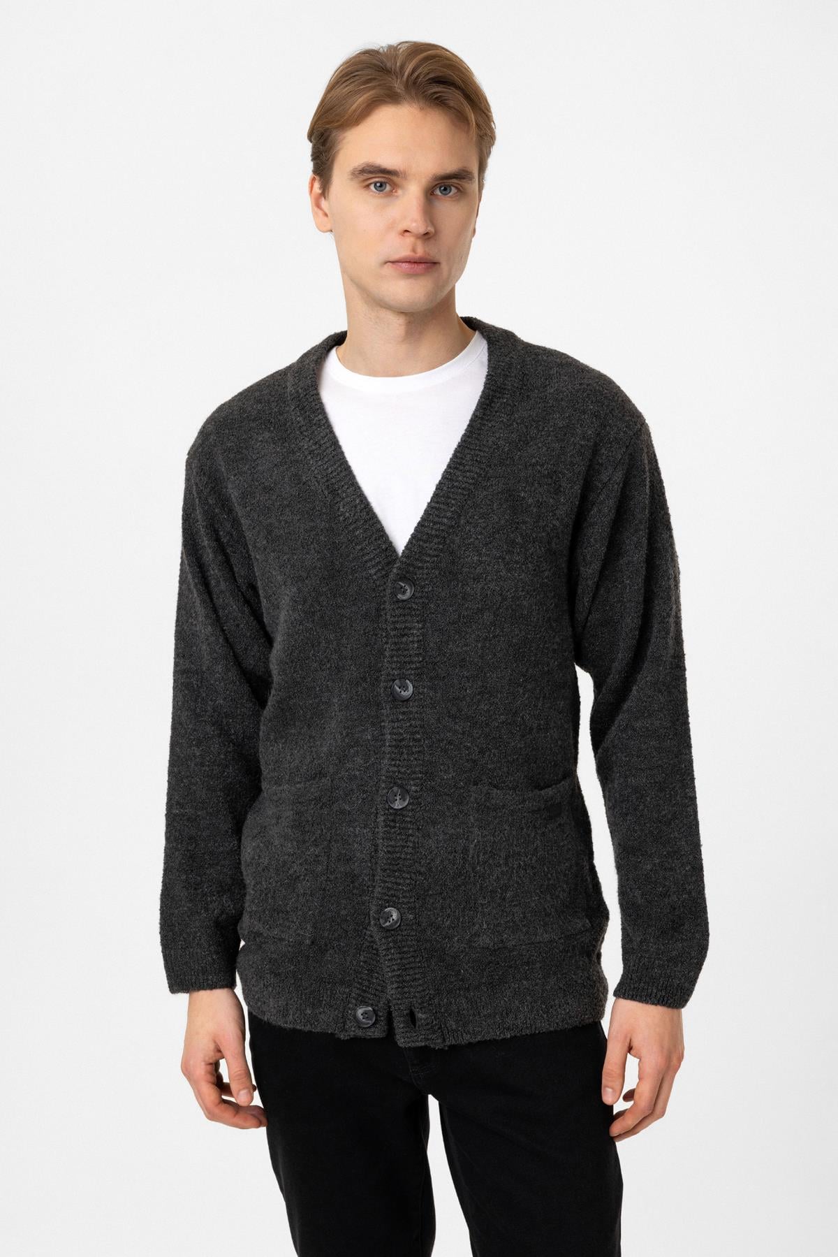 Antrasit Regular Fit Triko Hırka