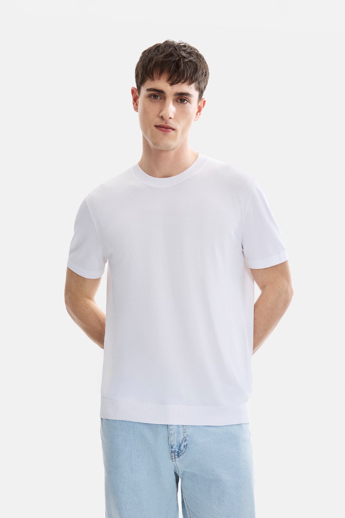 Beyaz Regular Fit Örme Triko