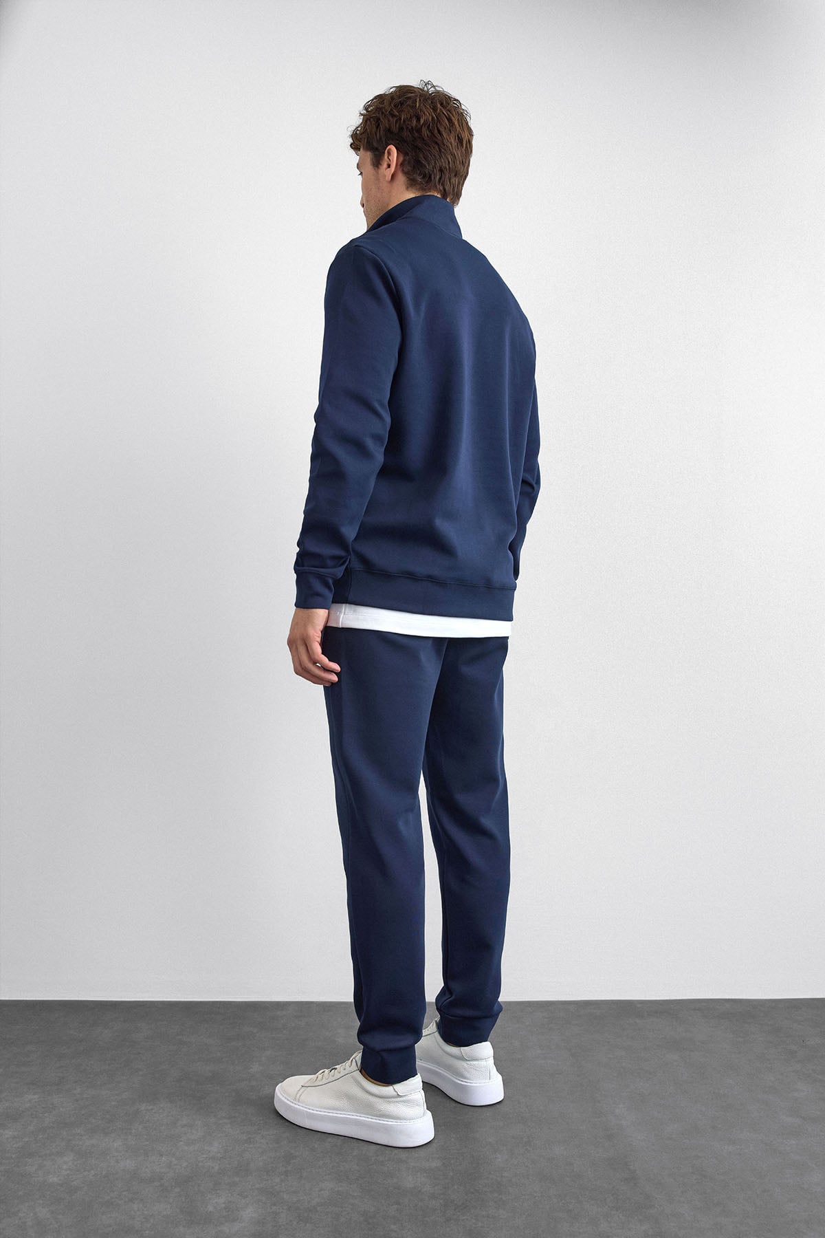 Lacivert Regular Fit Dik Yaka Yarım Fermuarlı Sweatshirt