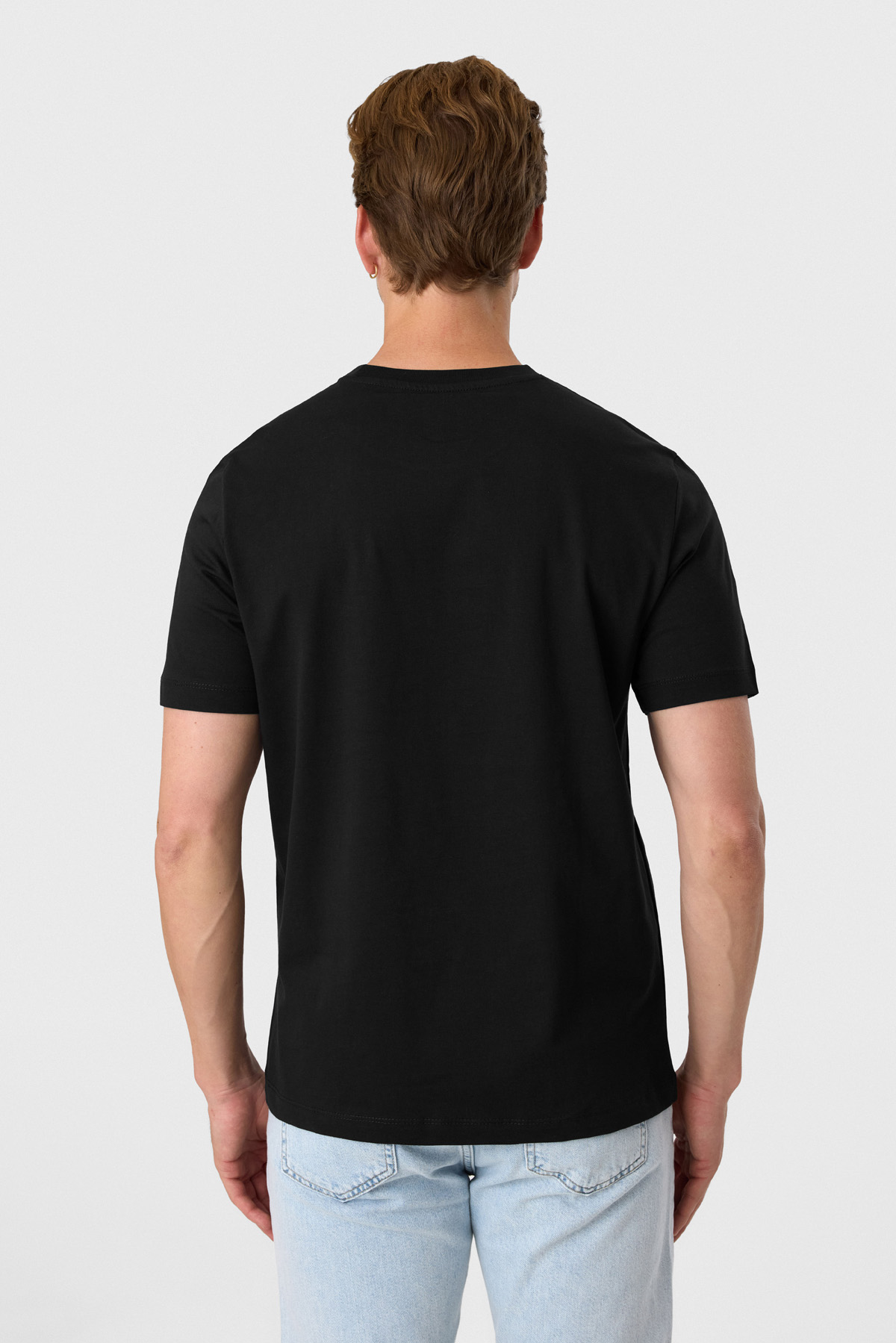Relaxed Fit Baskılı Siyah Bisiklet Yaka Tişört