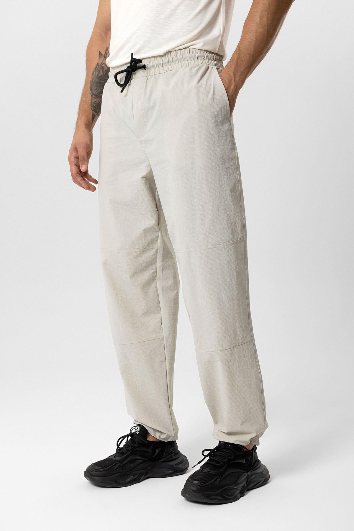 Bej Relaxed Fit Beli Lastikli Jogger Pantolon