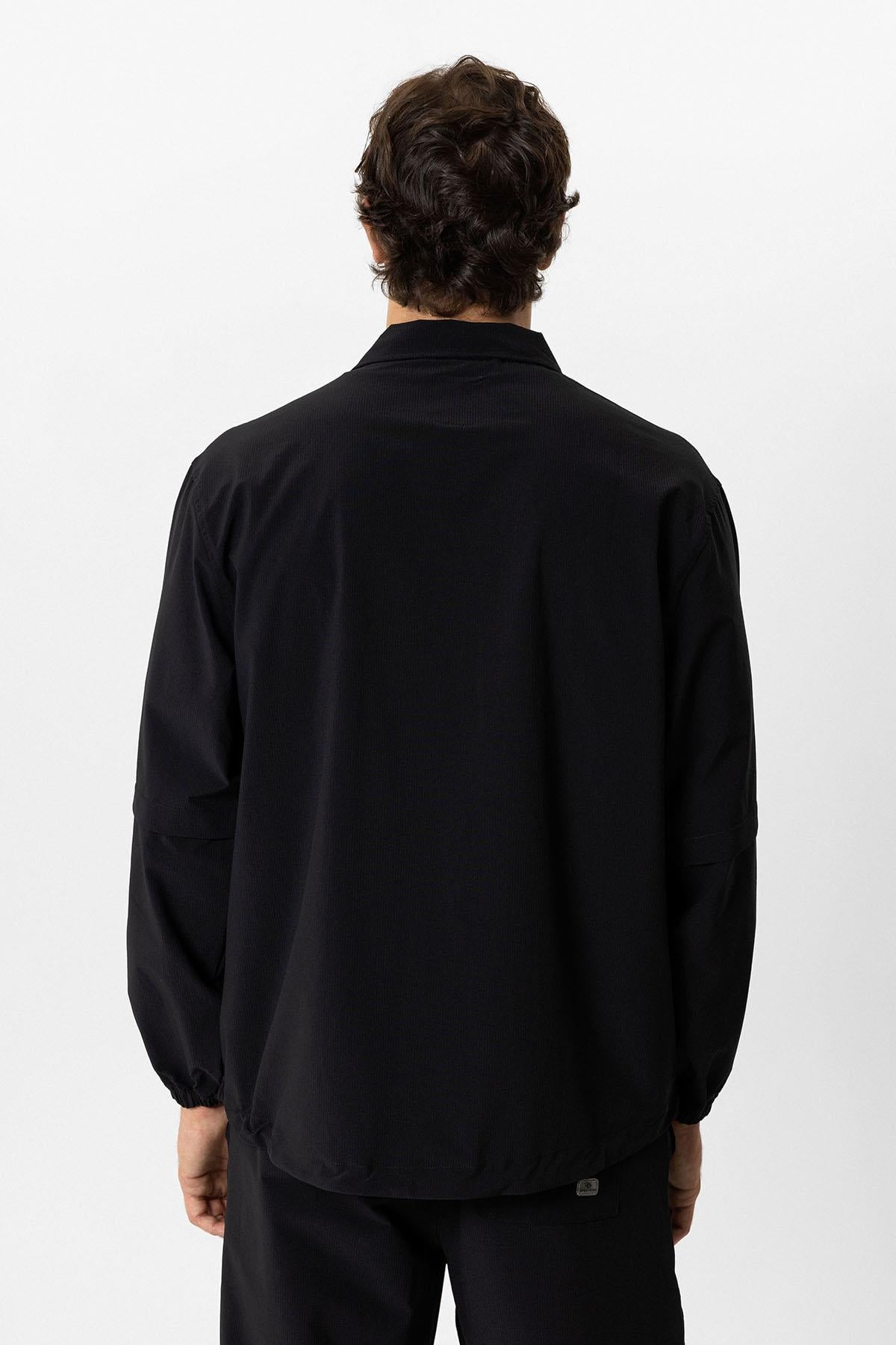 Siyah Relaxed Fit Gömlek Yaka Fermuarlı Sweatshirt