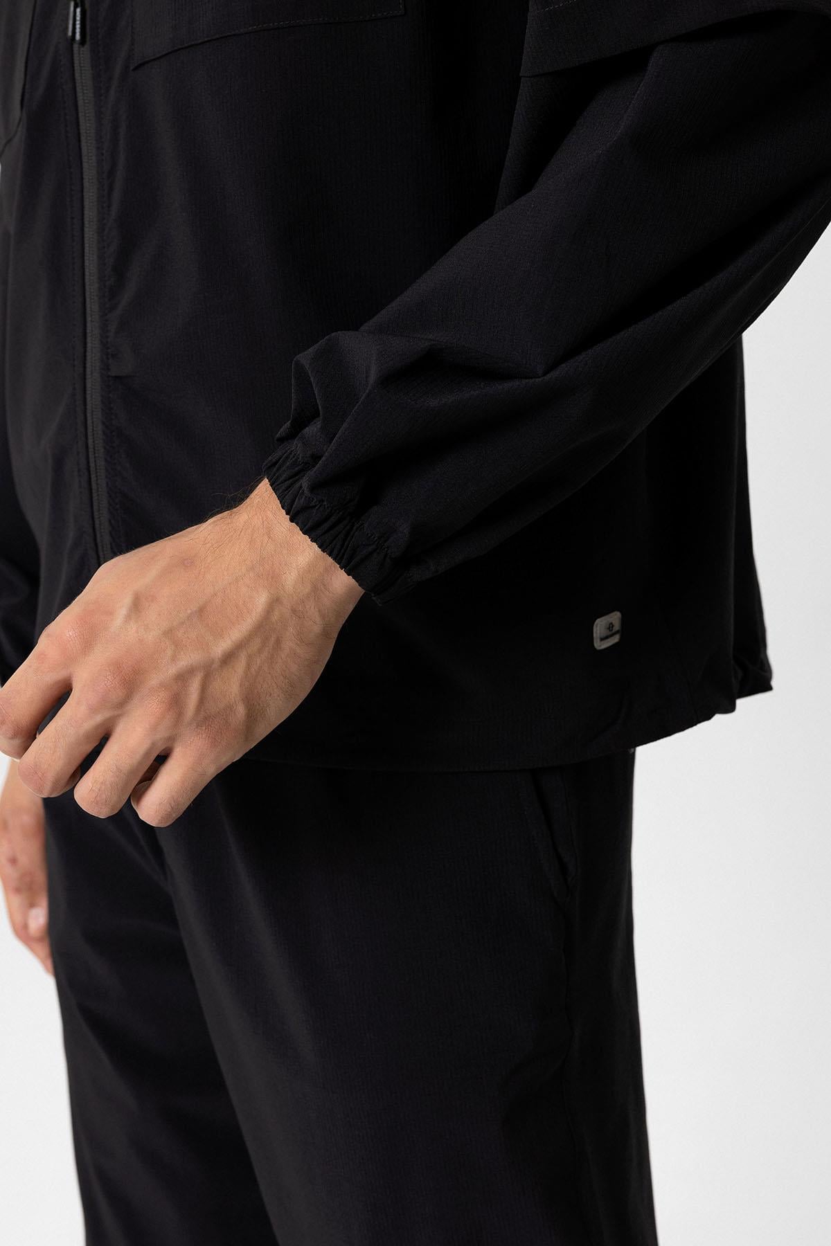 Siyah Relaxed Fit Gömlek Yaka Fermuarlı Sweatshirt