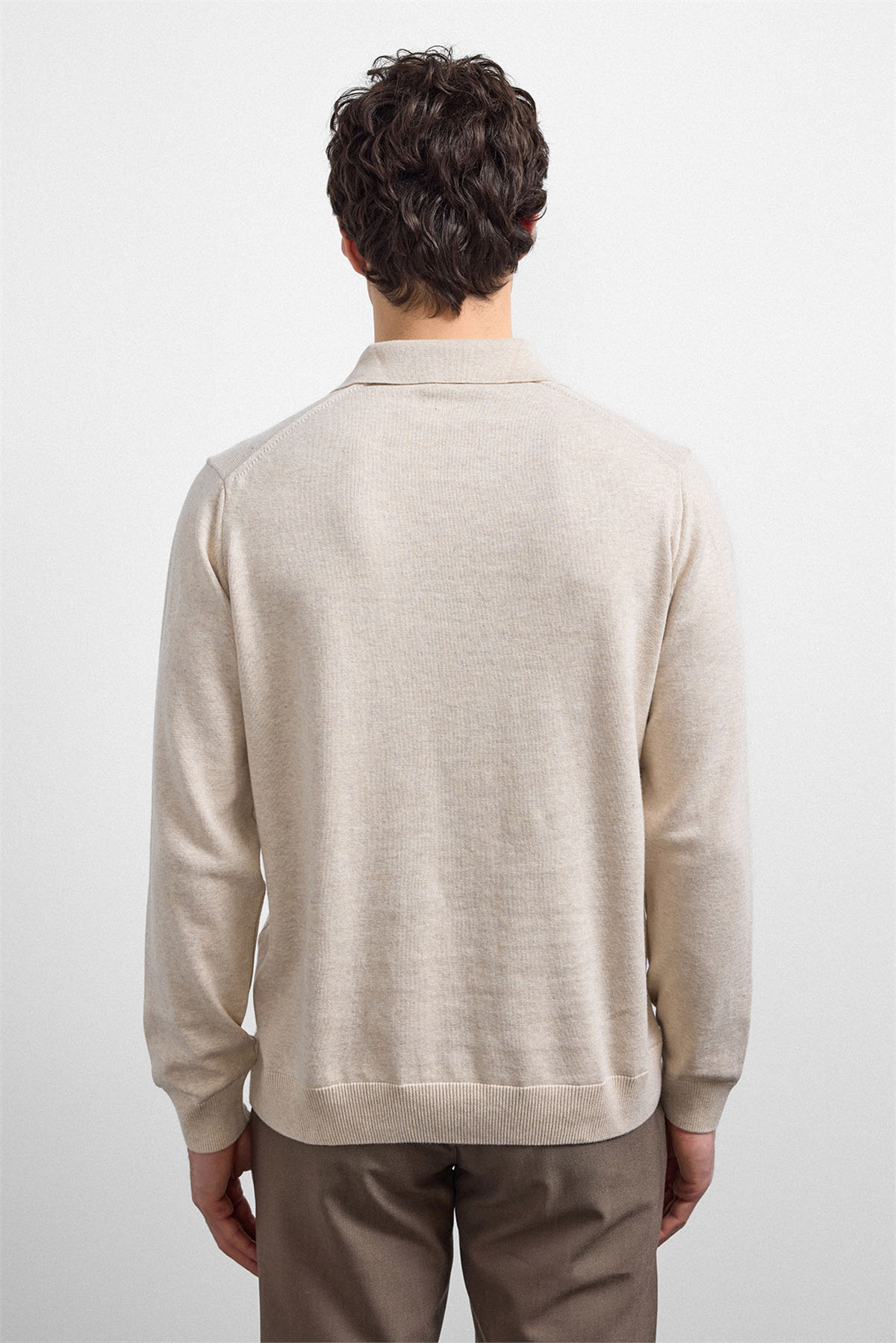 Bej Relaxed Fit Polo Yaka Triko Kazak