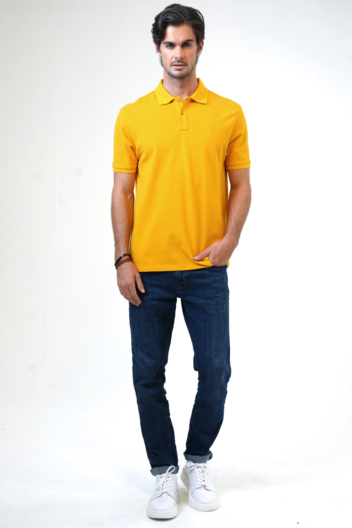 Sarı Relaxed Fit %100 Pamuk Polo Yaka Tişört