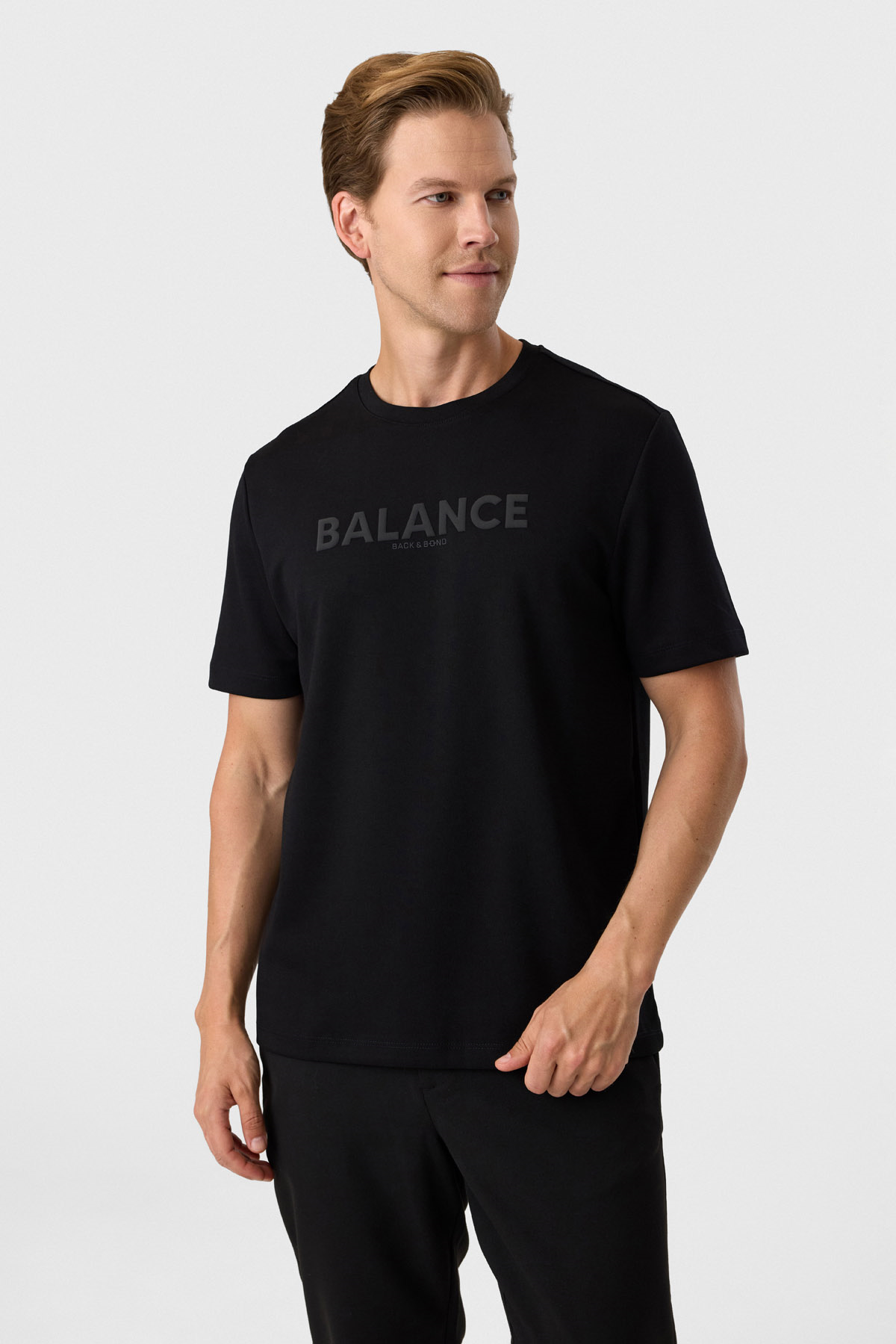 Siyah Baskılı Regular Fit Bisiklet Yaka Tişört