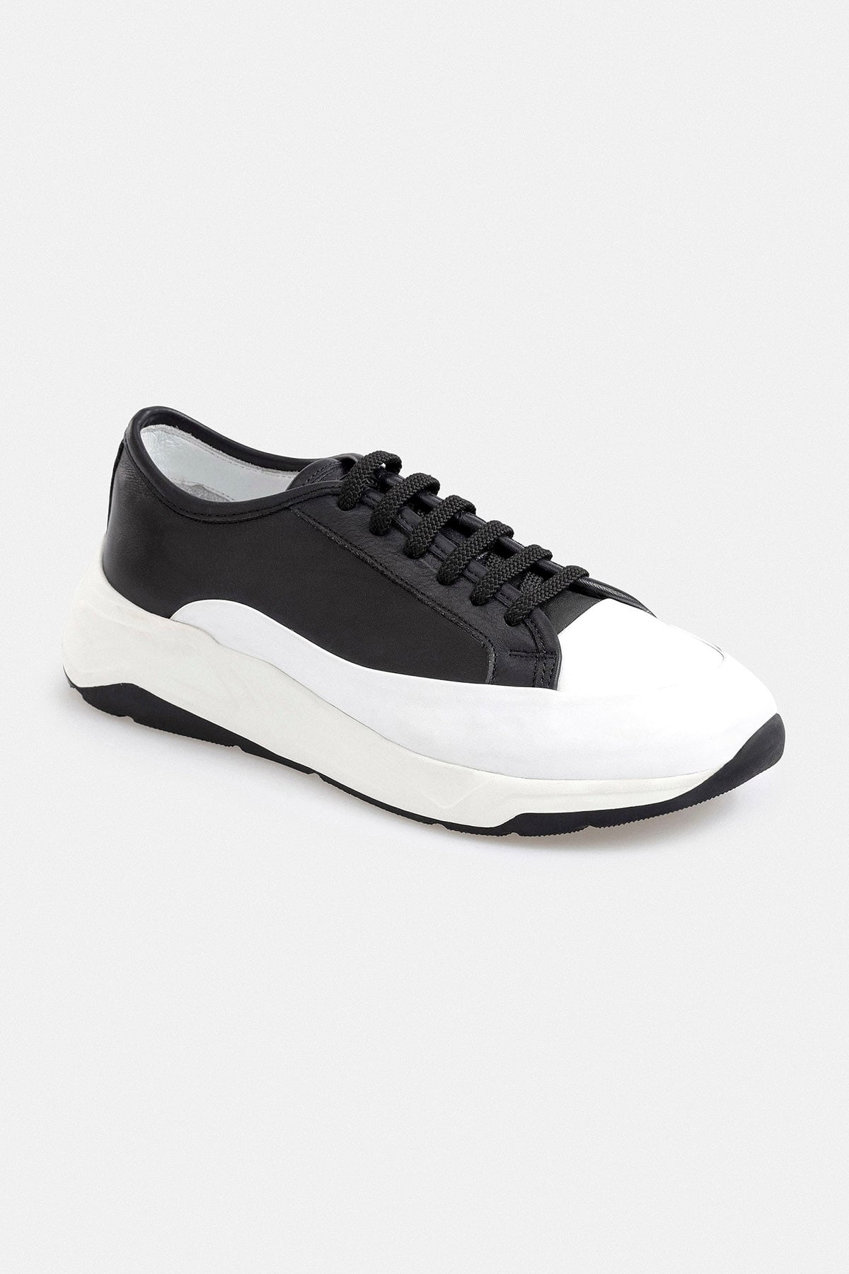 %100 Deri Termo Tabanlı Siyah Beyaz Erkek Sneaker Ayakkabı