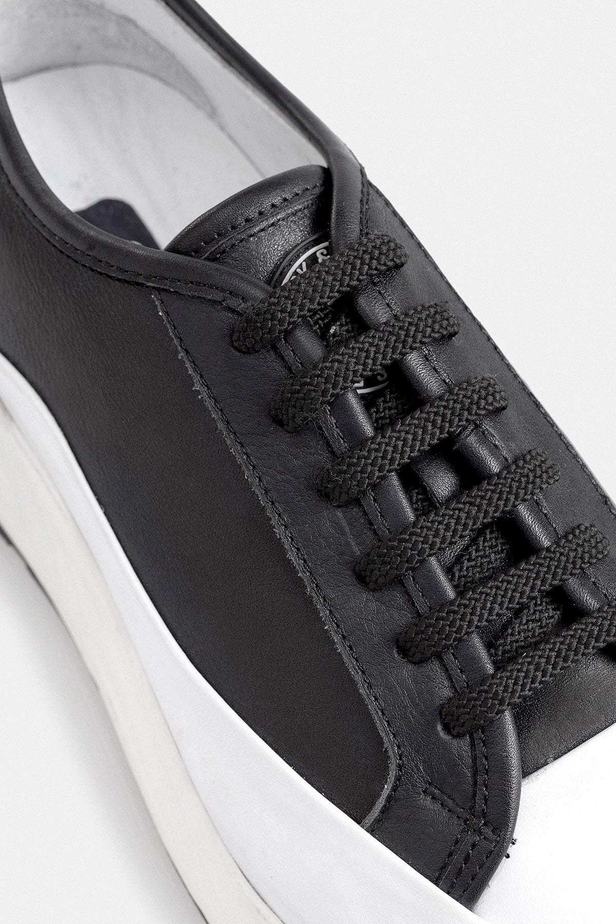 %100 Deri Termo Tabanlı Siyah Beyaz Erkek Sneaker Ayakkabı