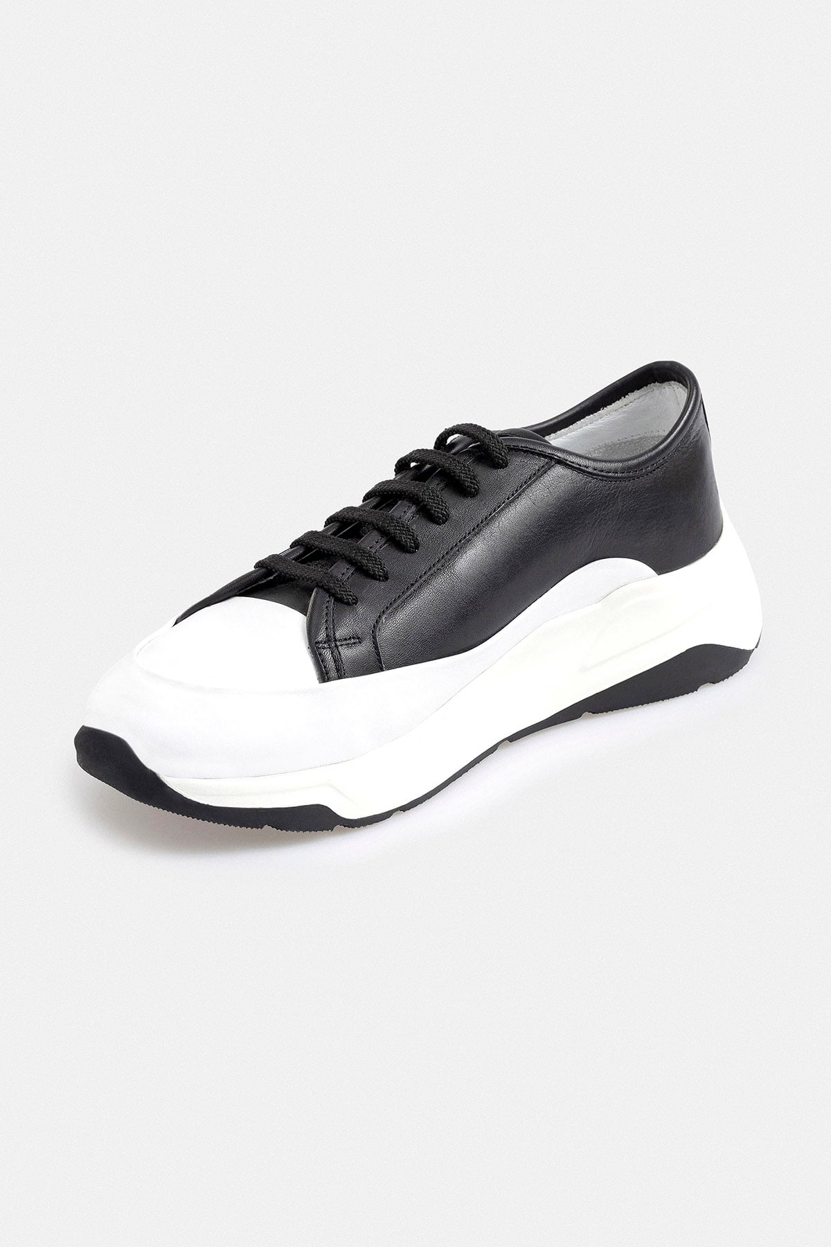%100 Deri Termo Tabanlı Siyah Beyaz Erkek Sneaker Ayakkabı