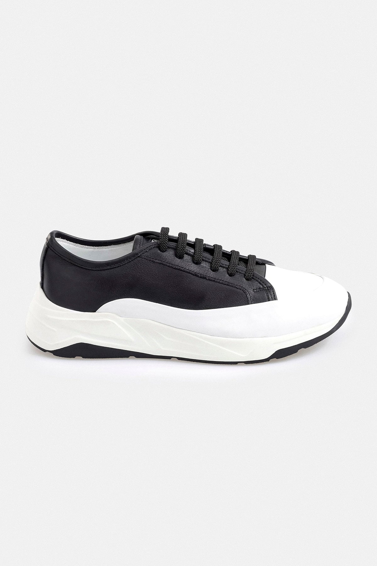 %100 Deri Termo Tabanlı Siyah Beyaz Erkek Sneaker Ayakkabı