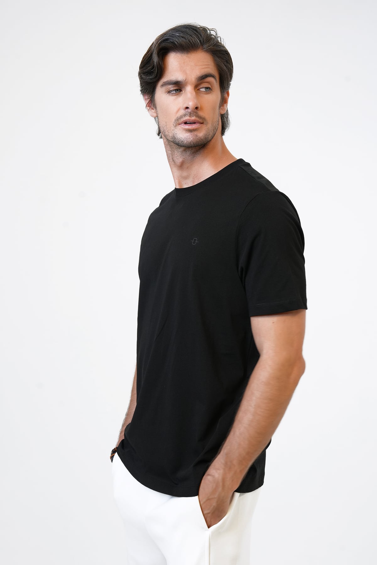 Siyah Regular Fit %100 Pamuk Bisiklet Yaka Tişört