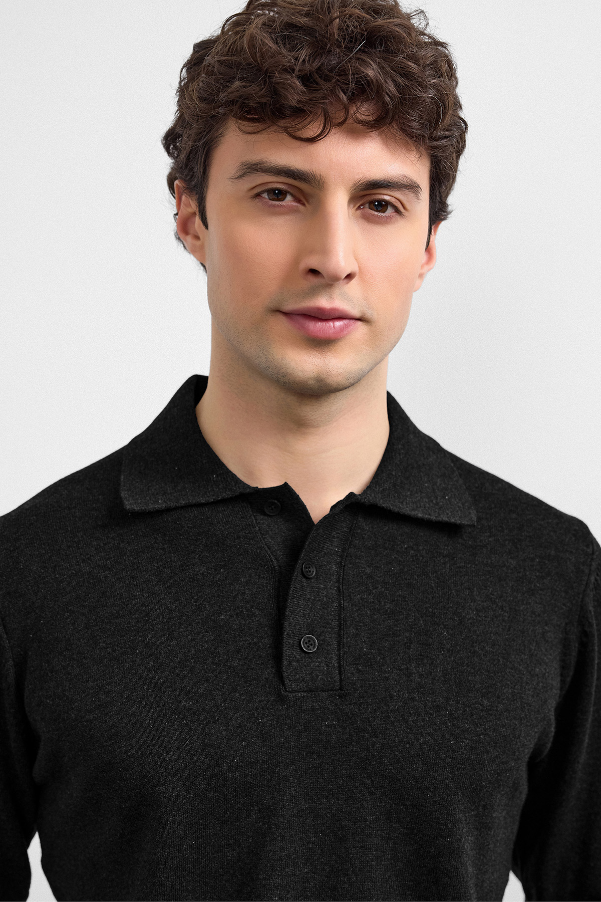 Siyah Relaxed Fit Polo Yaka Triko Kazak