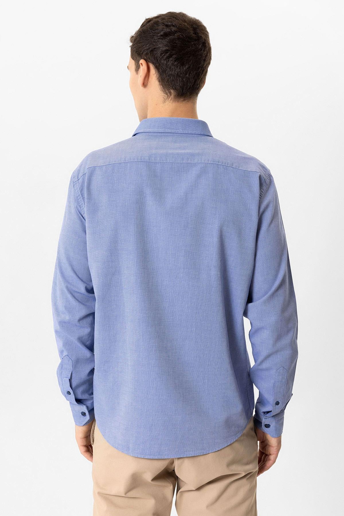 Lacivert Slim Fit %100 Pamuk Oxford Gömlek