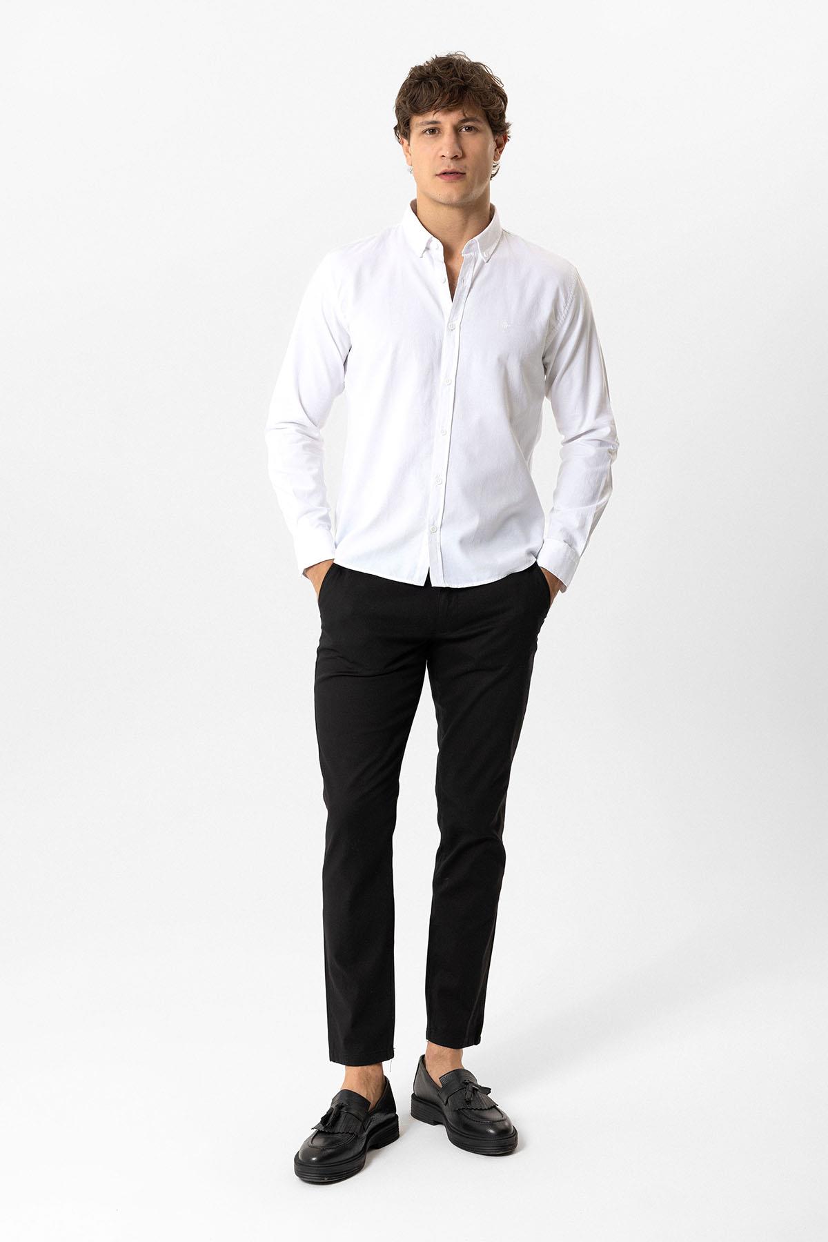 Beyaz Slim Fit %100 Pamuk Oxford Gömlek