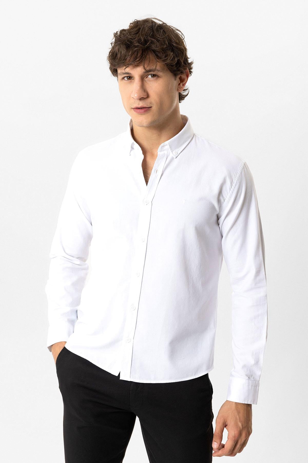 Beyaz Slim Fit %100 Pamuk Oxford Gömlek