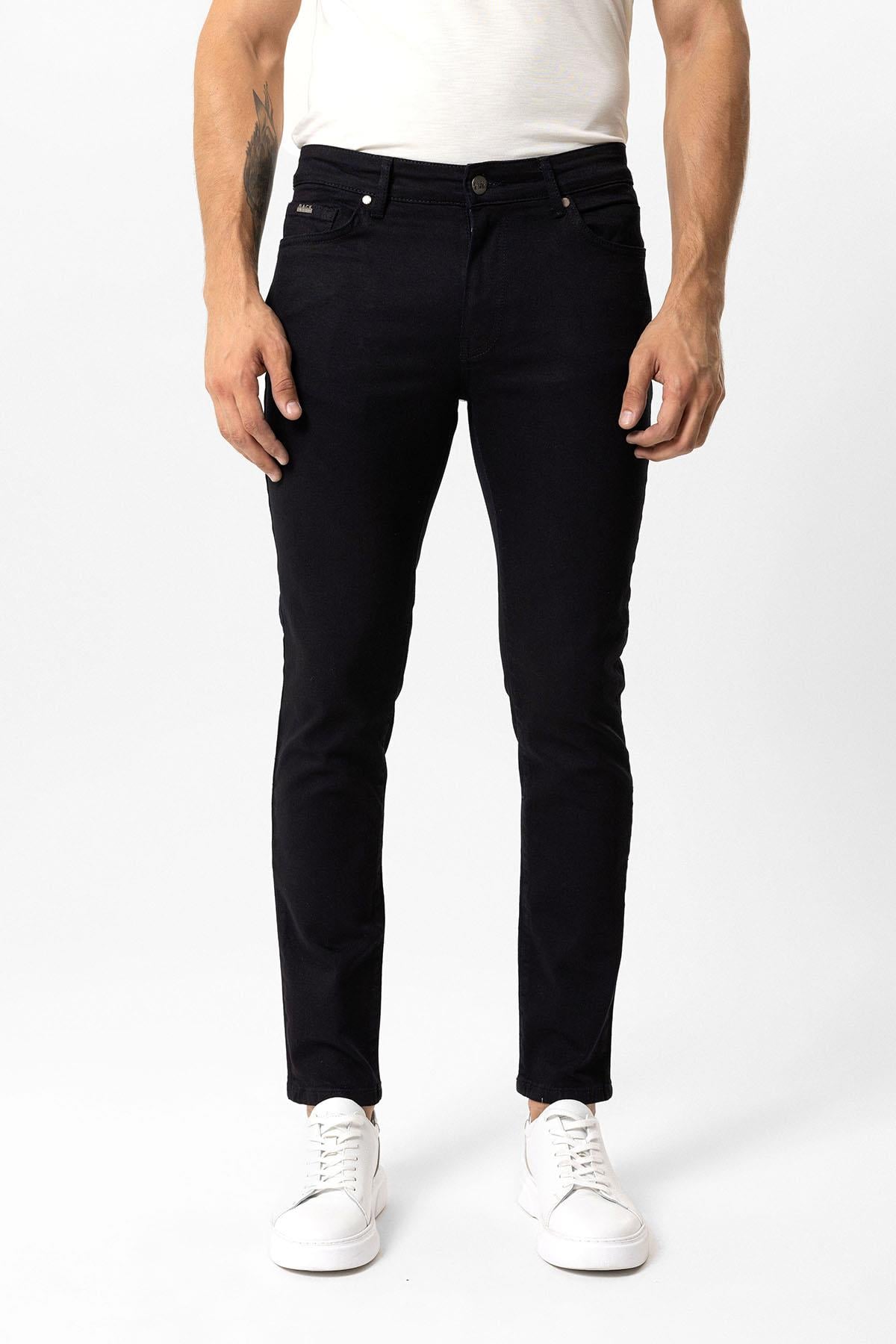 Siyah Slim Fit 5 Cepli Pamuklu Denim Pantolon