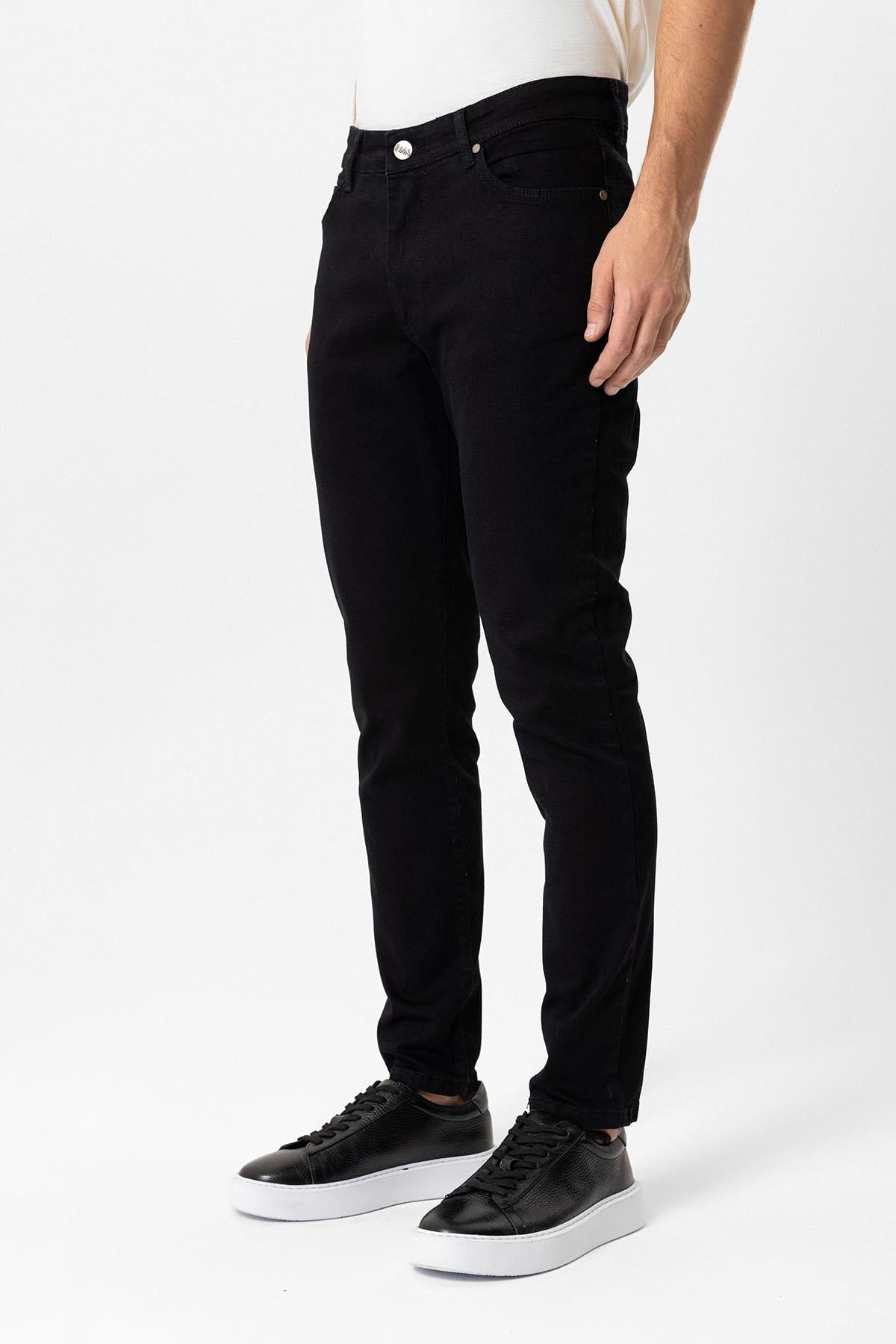Siyah Slim Fit 5 Cepli Pamuklu Denim Pantolon