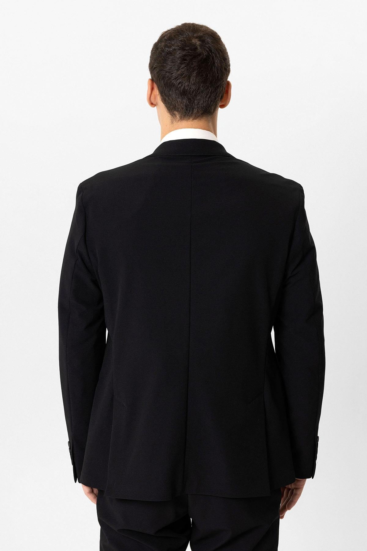 Siyah Slim Fit Mono Yaka %100 Pamuk Ceket