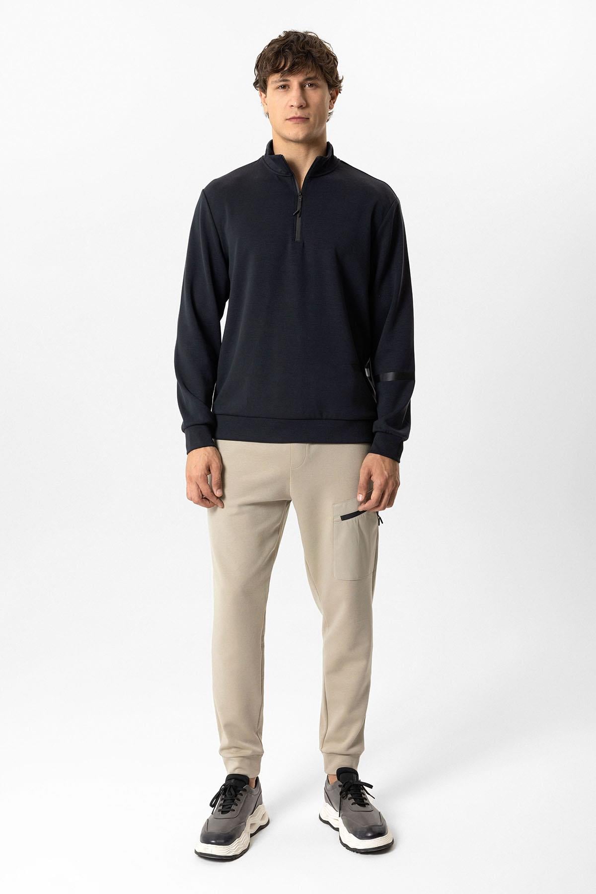 Antrasit Regular Fit Dik Yaka Yarım Fermuarlı Sweatshirt