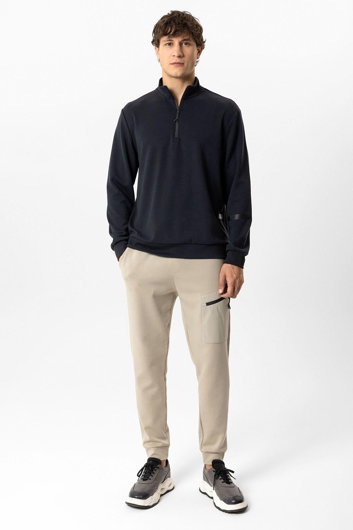 Antrasit Regular Fit Dik Yaka Yarım Fermuarlı Sweatshirt