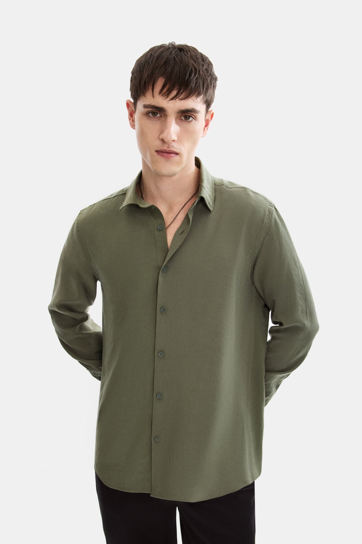 Yeşil Normal Yaka Comfort Fit Casual Gömlek 