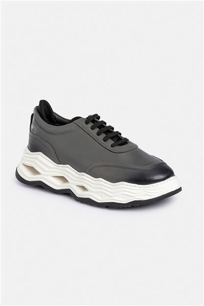%100 Deri Esnek Tabanlı Gri Erkek Sneaker Ayakkabı