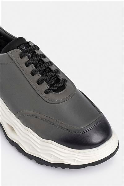 %100 Deri Esnek Tabanlı Gri Erkek Sneaker Ayakkabı