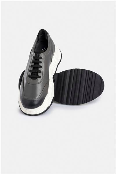 %100 Deri Esnek Tabanlı Gri Erkek Sneaker Ayakkabı