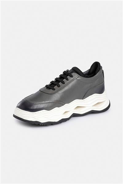 %100 Deri Esnek Tabanlı Gri Erkek Sneaker Ayakkabı