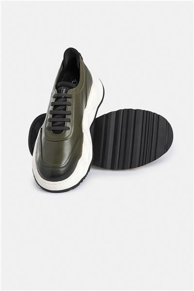 %100 Deri Esnek Tabanlı Haki Erkek Sneaker Ayakkabı