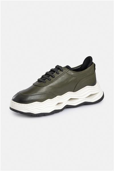 %100 Deri Esnek Tabanlı Haki Erkek Sneaker Ayakkabı