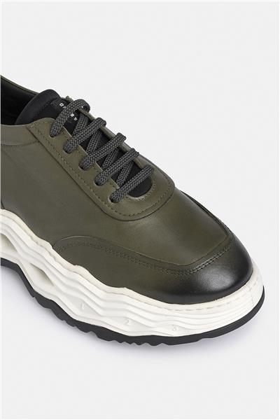 %100 Deri Esnek Tabanlı Haki Erkek Sneaker Ayakkabı