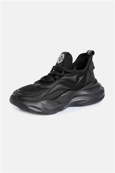 %100 Deri Esnek Tabanlı Siyah Erkek Sneaker Ayakkabı