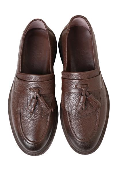 %100 Deri Termo Tabanlı Bağcıksız KahverengiPüsküllü Loafer Ayakkabı