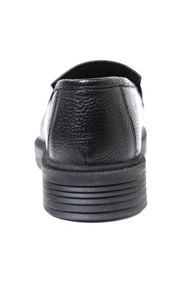 %100 Deri Termo Tabanlı Bağcıksız Siyah Püsküllü Loafer Ayakkabı