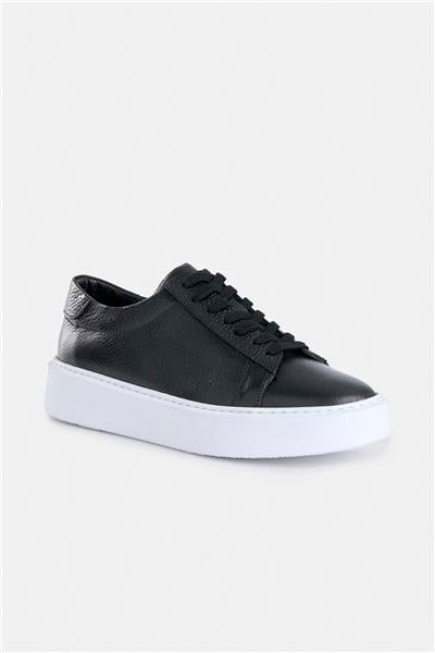%100 Deri Siyah Bağcıklı Sneaker
