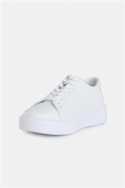 %100 Deri Beyaz Bağcıklı Sneaker