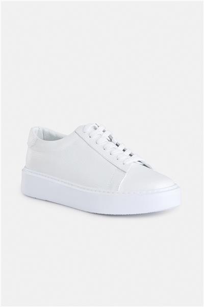 %100 Deri Beyaz Bağcıklı Sneaker