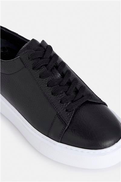 %100 Deri Siyah Bağcıklı Sneaker