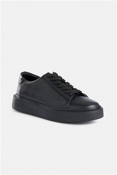 %100 Deri Siyah Bağcıklı Sneaker