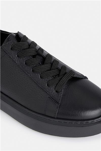 %100 Deri Siyah Bağcıklı Sneaker