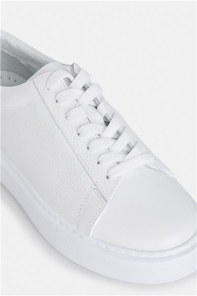 %100 Deri Beyaz Bağcıklı Sneaker