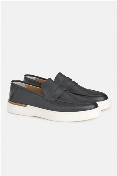 %100 Dana Derisi Siyah Loafer Ayakkabı