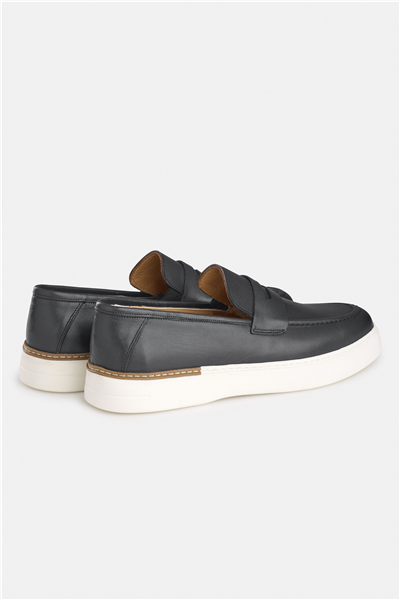 %100 Dana Derisi Siyah Loafer Ayakkabı