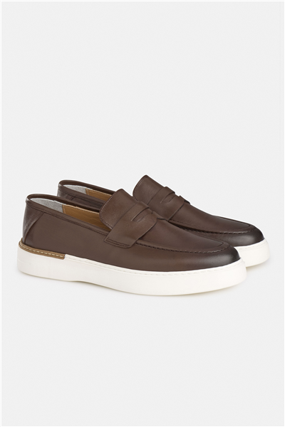 %100 Dana Derisi Kahverengi Loafer Ayakkabı