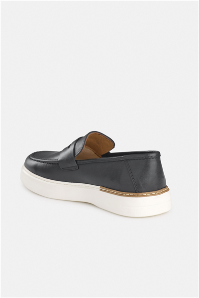 %100 Dana Derisi Siyah Loafer Ayakkabı